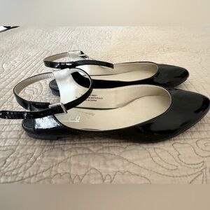 EUC Black Patent Pointy Toe Flats with Ankle Strap